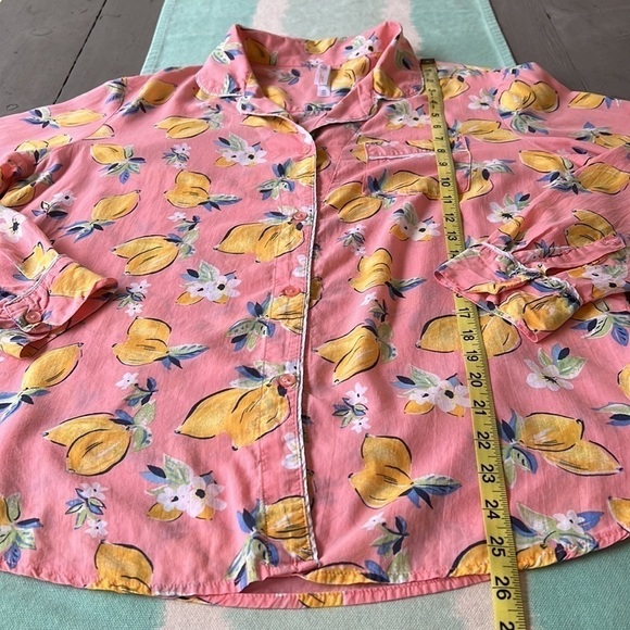 Gillian & OMalley Lemon Print Long Sleeve‎ Collared Sleepwear Pajama Top - Picture 10 of 11